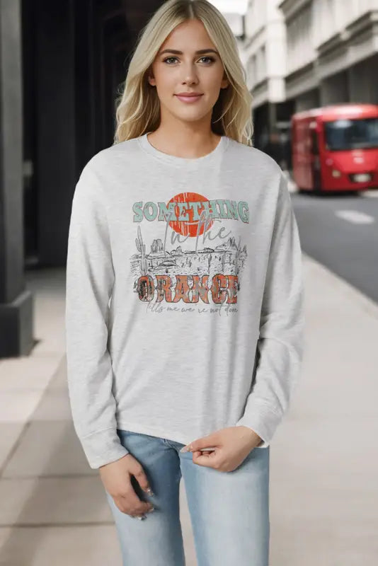 Gray something orange graphic relaxed sweatshirt - sweatshirts & hoodies