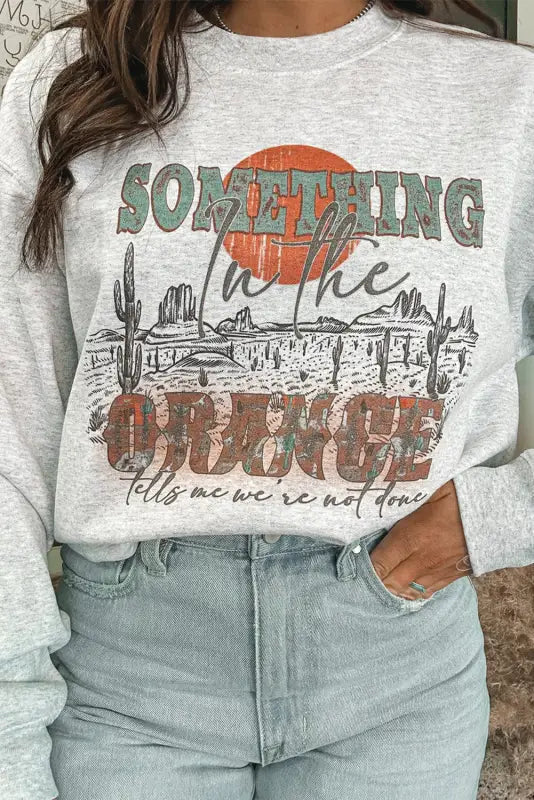 Gray something orange graphic relaxed sweatshirt - s / 80% polyester + 20% cotton - sweatshirts & hoodies