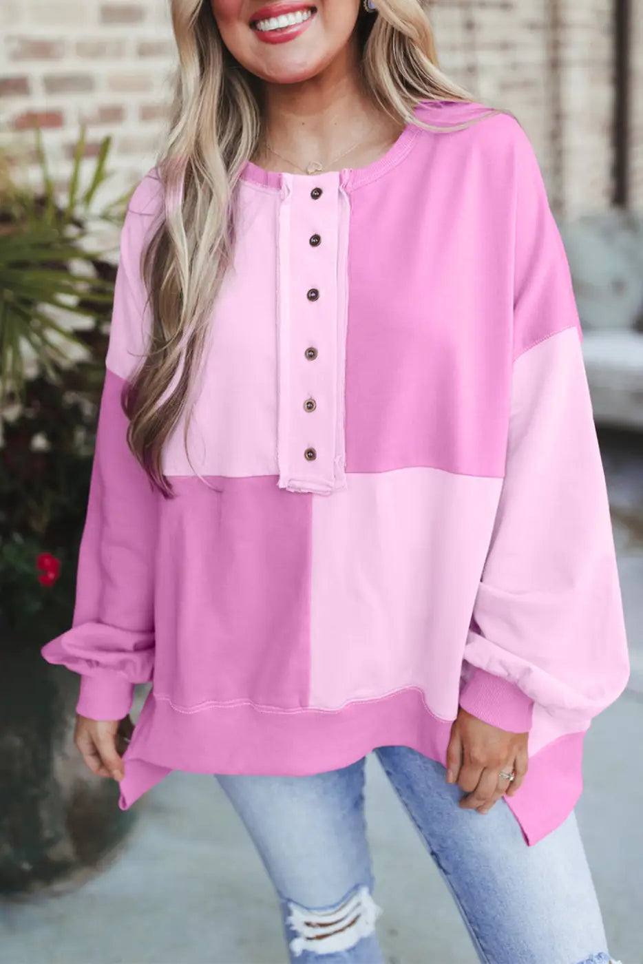 Sorbet shades high low sweatshirt - pink / s / 65% polyester + 35% cotton - sweatshirts