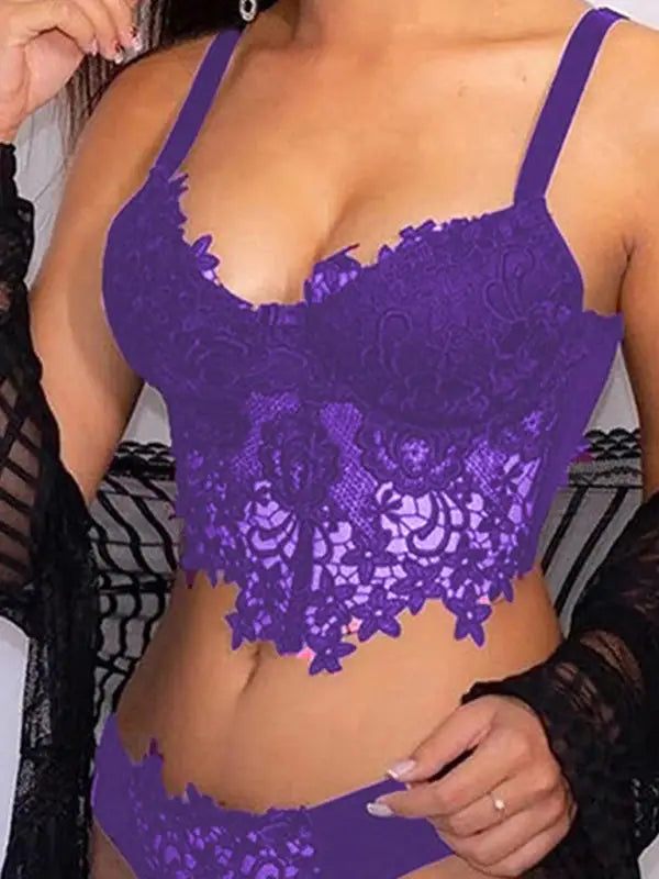 One more night 2 piece lingerie set - purple / s - sets