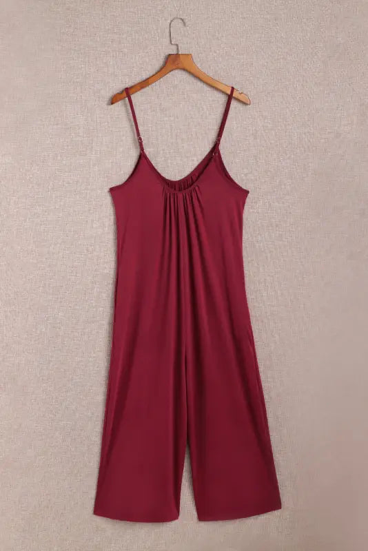 Pink red spaghetti straps wide leg pocketed jumpsuits - & rompers