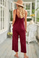 Pink red spaghetti straps wide leg pocketed jumpsuits - & rompers