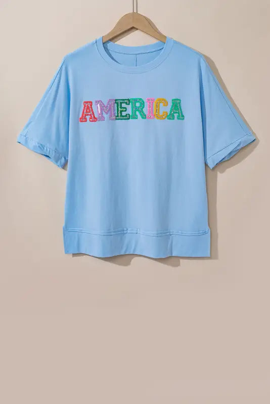 Sparkle america pastel embroidered graphic t-shirt