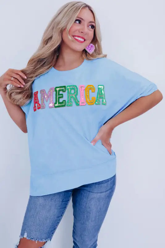 Sparkle america pastel embroidered graphic t-shirt