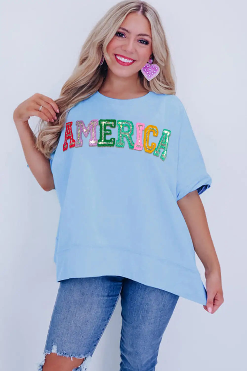 Sparkle america pastel embroidered graphic t-shirt - t-shirts