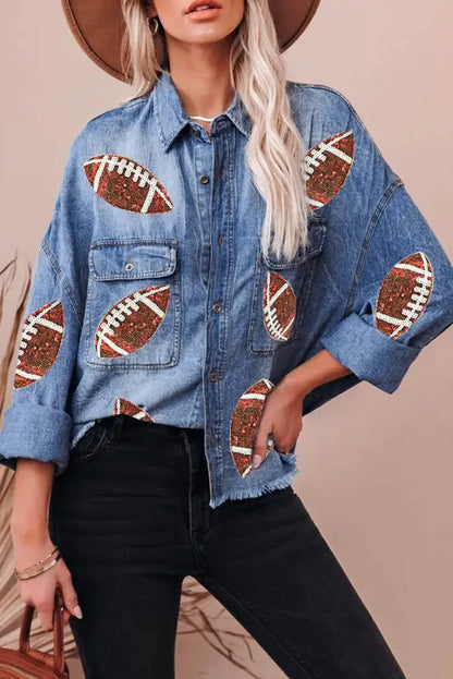 Sparkle scrum denim jacket - relax in style with glittery football patches