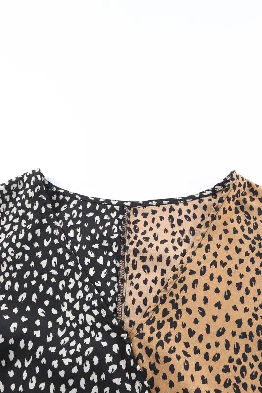 Spliced leopard print wrap long sleeve bodysuit - l / 100% polyester - bodysuits