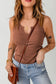 Rose split neck ribbed knit tank top - tops