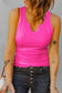 Rose split neck ribbed knit tank top - s / 95% polyester + 5% spandex - tops