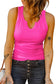 Rose split neck ribbed knit tank top - tops