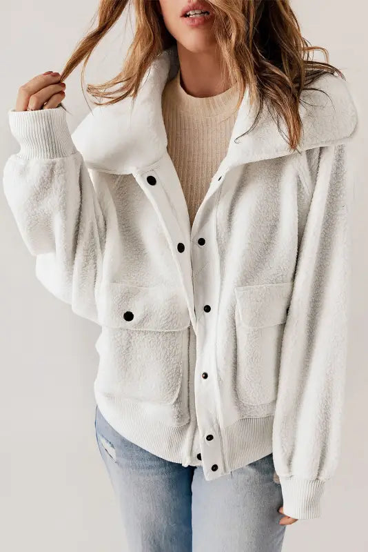 Cozy spread collar fleece jacket | women’s jackets | fashionfitz