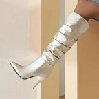 Spring And Autumn Stiletto Gold And Silver Boots - Fashionfitz