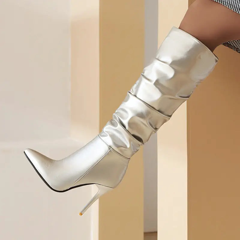 Spring and autumn stiletto gold silver boots - 34