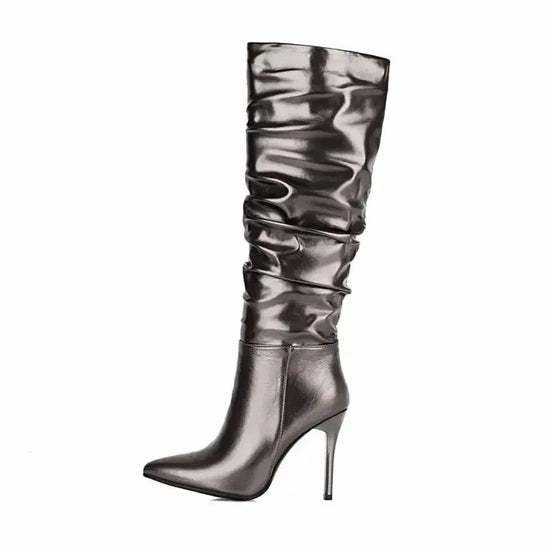Spring And Autumn Stiletto Gold And Silver Boots - Fashionfitz
