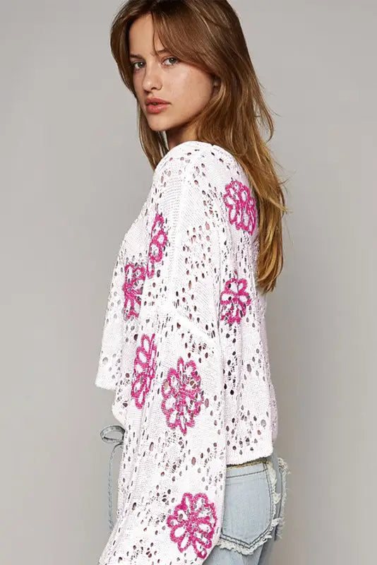 Spring fling eyelet sweater - floral pointelle knit | fashionfitz