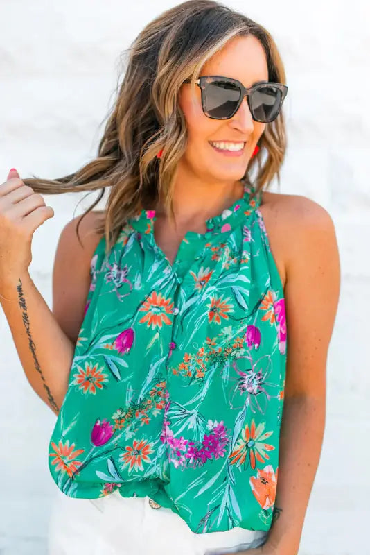 Spring fling floral tank top - tops