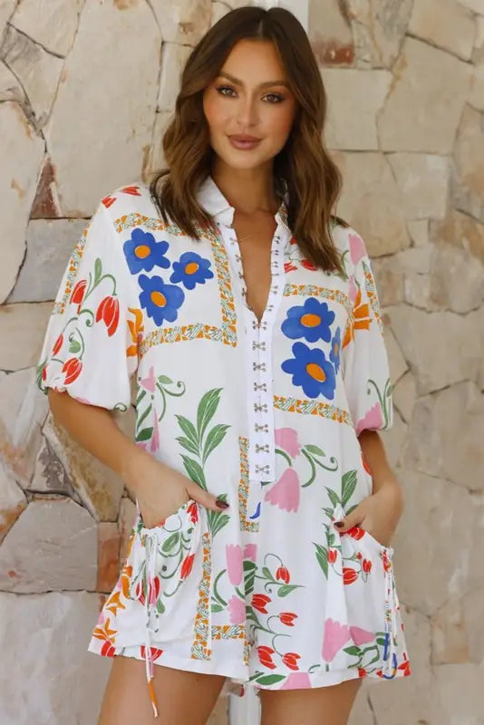 Spring whisper shirt collar romper - rompers