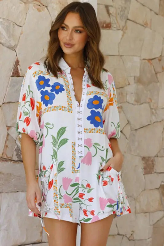 Spring whisper shirt collar romper - rompers