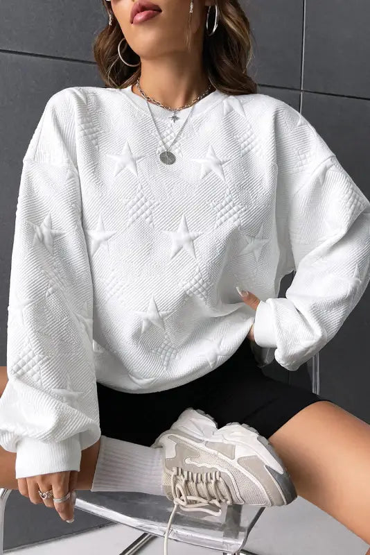 Star embossed textured sweatshirt - sweatshirts