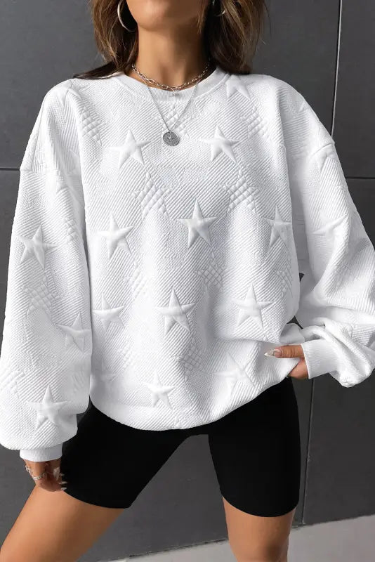 Star embossed textured sweatshirt - white / l / 95% polyester + 5% elastane - sweatshirts