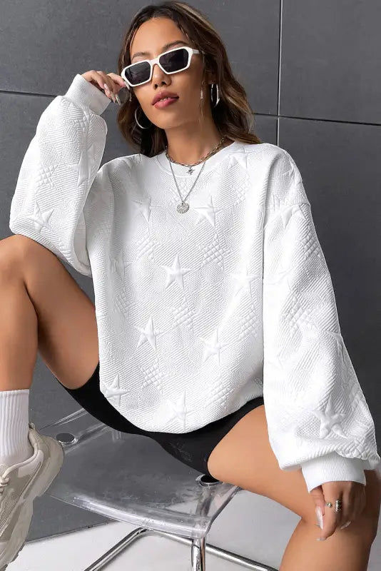 Star embossed textured sweatshirt - sweatshirts