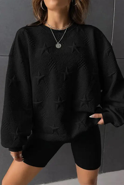 Star embossed textured sweatshirt - black / l / 95% polyester + 5% elastane - sweatshirts