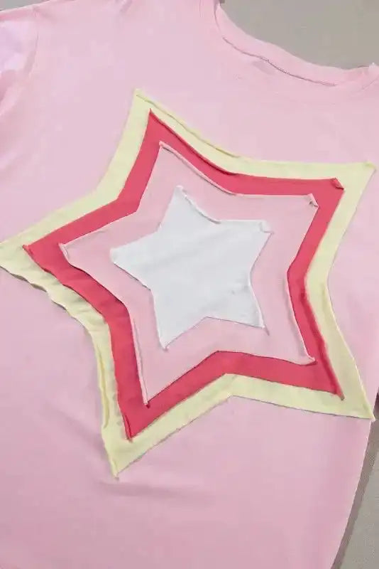 Star Patched Half Sleeve Oversized Tee - Fashionfitz