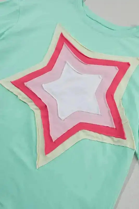 Star Patched Half Sleeve Oversized Tee - Fashionfitz