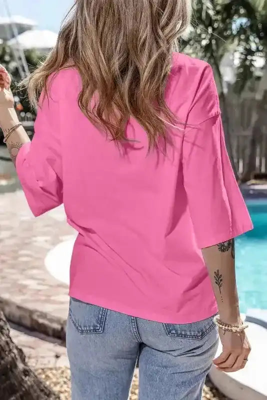Back view of Star Patch Crew Neck Oversized Half Sleeve Tee showing oversized fit and half sleeve silhouette — Fashionfitz