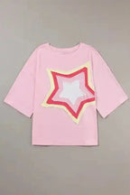 Star Patched Half Sleeve Oversized Tee - Fashionfitz