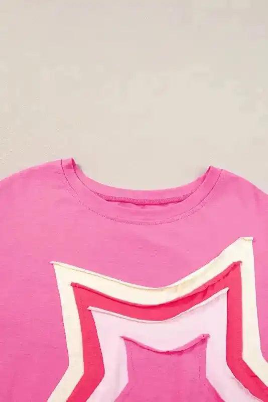 Close-up of Star Patch Crew Neck Oversized Half Sleeve Tee showing bold multicolour layered star patch detail — Fashionfitz