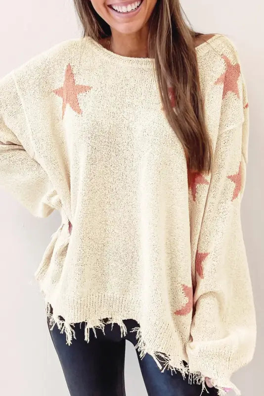 Starry raw hem sweater