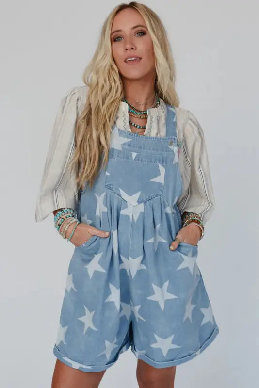 Starry sky denim romper