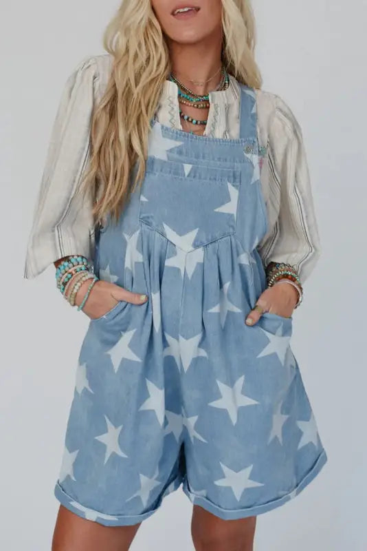 Starry sky denim romper