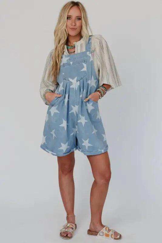 Starry sky denim romper