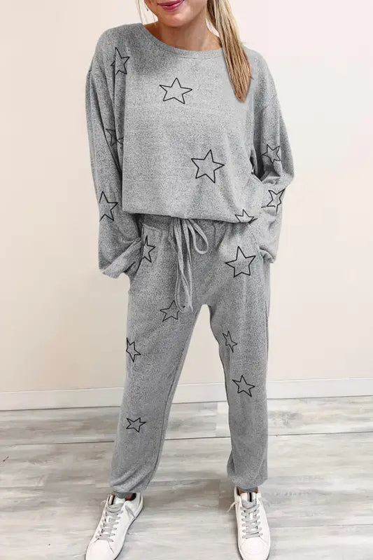 Stars high waist lounge set - gray / s / 95% polyester + 5% elastane - two piece pants sets