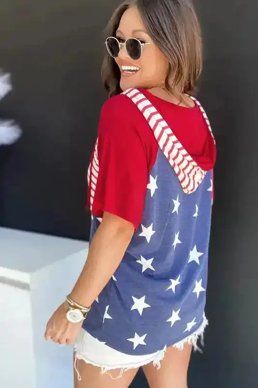 Stars and Stripes Hooded T Shirt - Fashionfitz 206