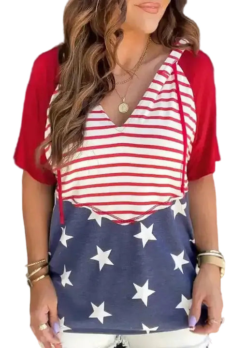 Stars and Stripes Hooded T Shirt - Fashionfitz