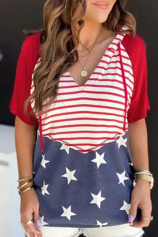 Stars and Stripes Hooded T Shirt - Fashionfitz