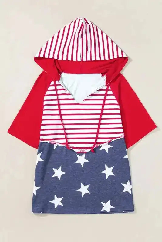 Fiery Red Stars and Stripes Hooded V-Neck Tee Women UK styled as a bold confident casual summer outfit — Fashionfitz