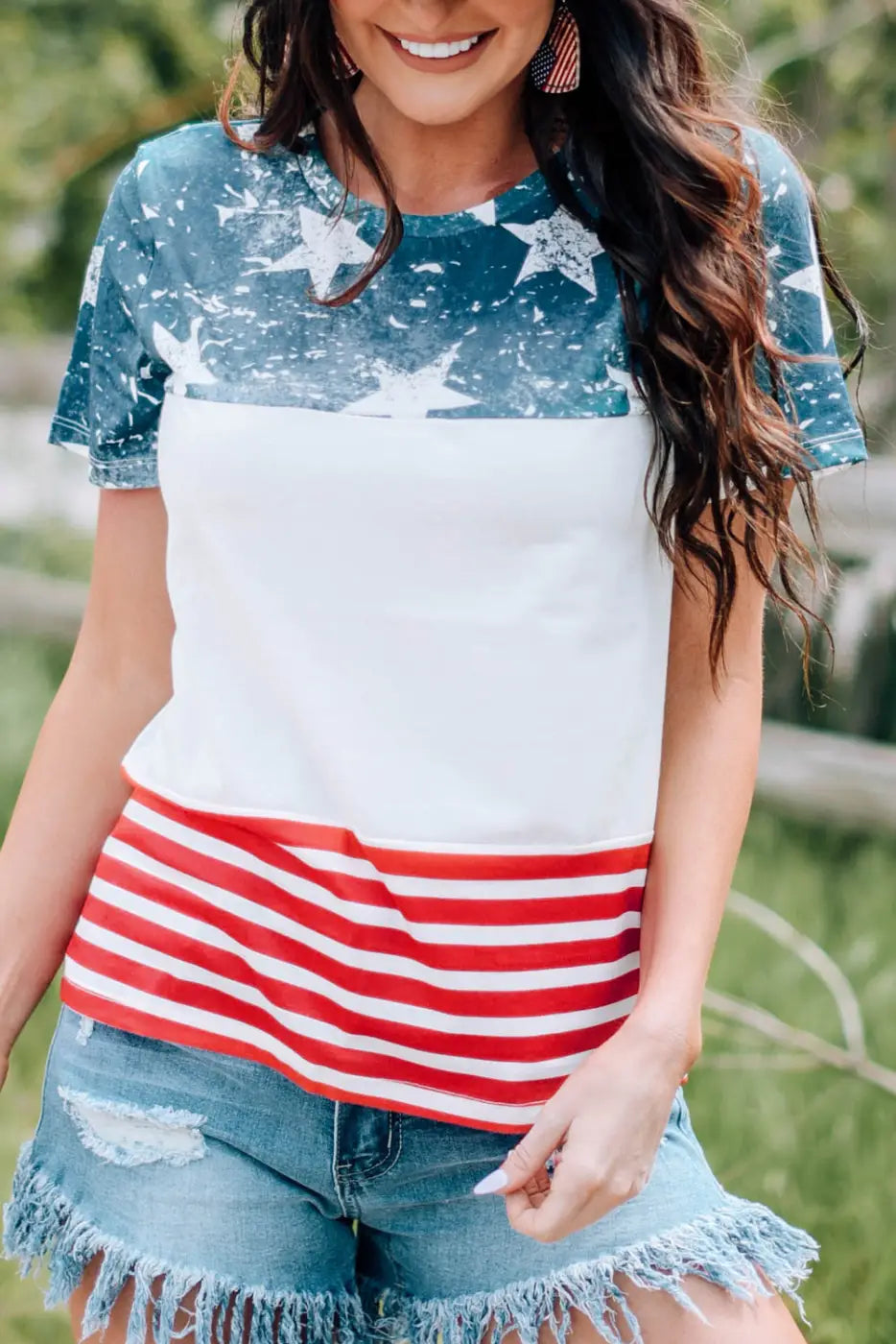 The us stars and stripes inspired top - multicolor / s / 95% polyester + 5% spandex - t-shirts