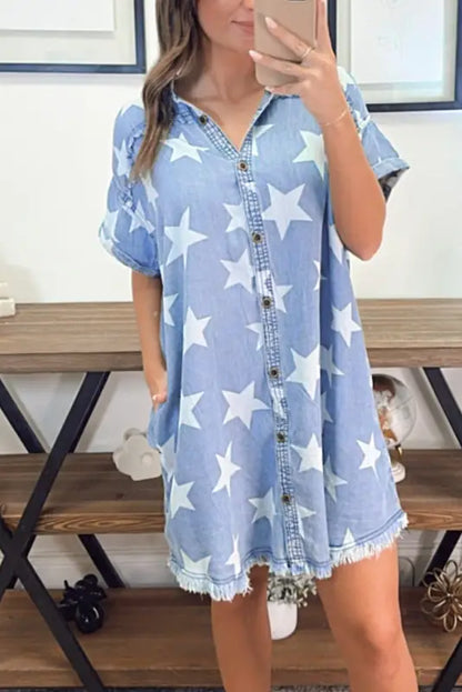 Stellar edge denim dress - sky blue / s / 95% cotton + 5% polyester - dresses