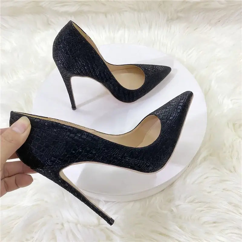 Stiletto snake skin pattern high heels shoes - pumps