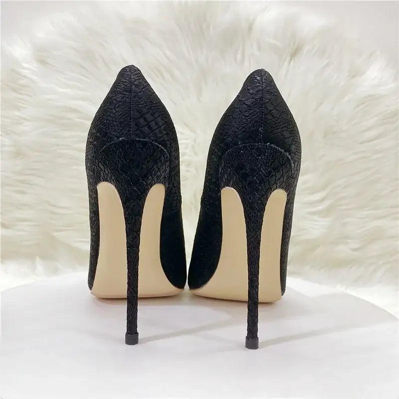 Stiletto snake skin pattern high heels shoes - black 12cm / 33 - pumps