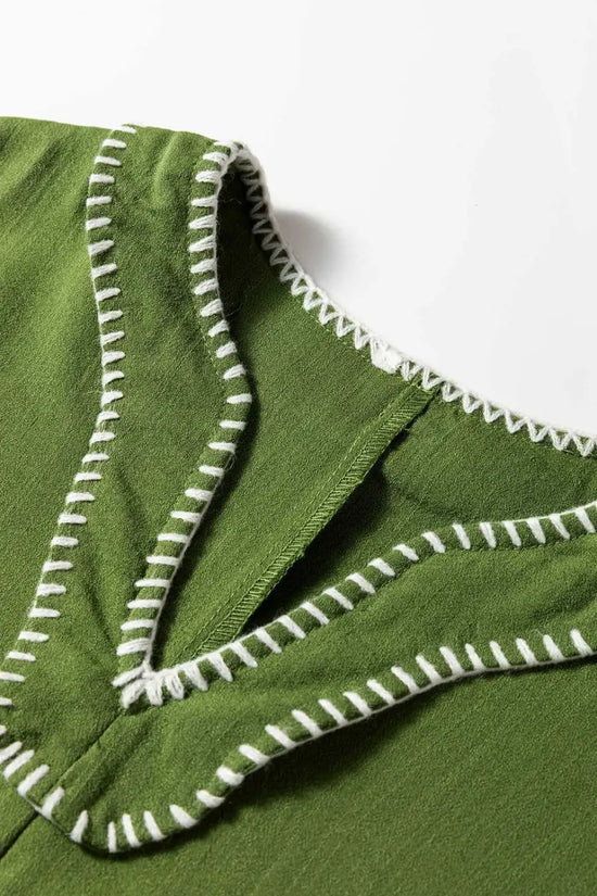 Stitch detail tiered v‑neck babydoll dress | fashionfitz®