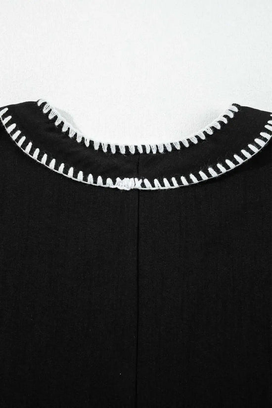 Stitch detail tiered v‑neck babydoll dress | fashionfitz®