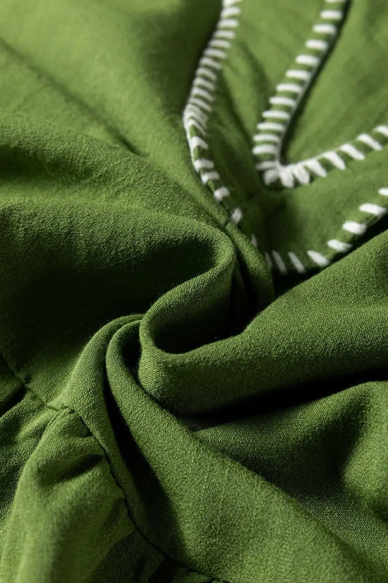 Stitch detail tiered v‑neck babydoll dress | fashionfitz®