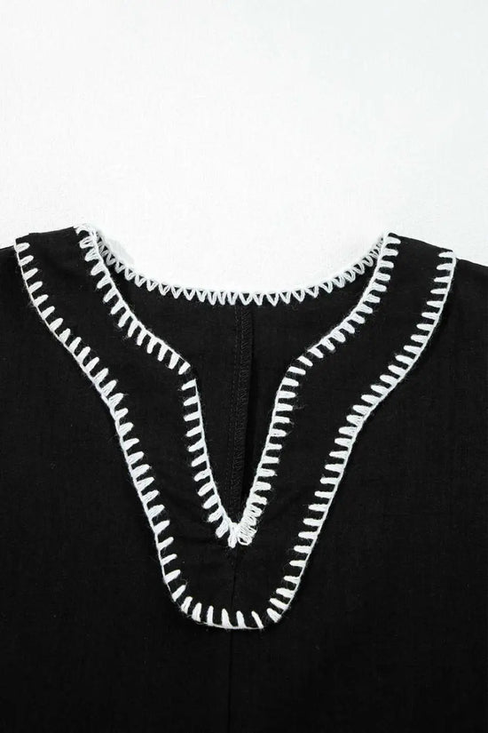 Stitch detail tiered v‑neck babydoll dress | fashionfitz®