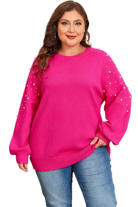 Strawberry blush pearled sweater | cozy plus size fashion