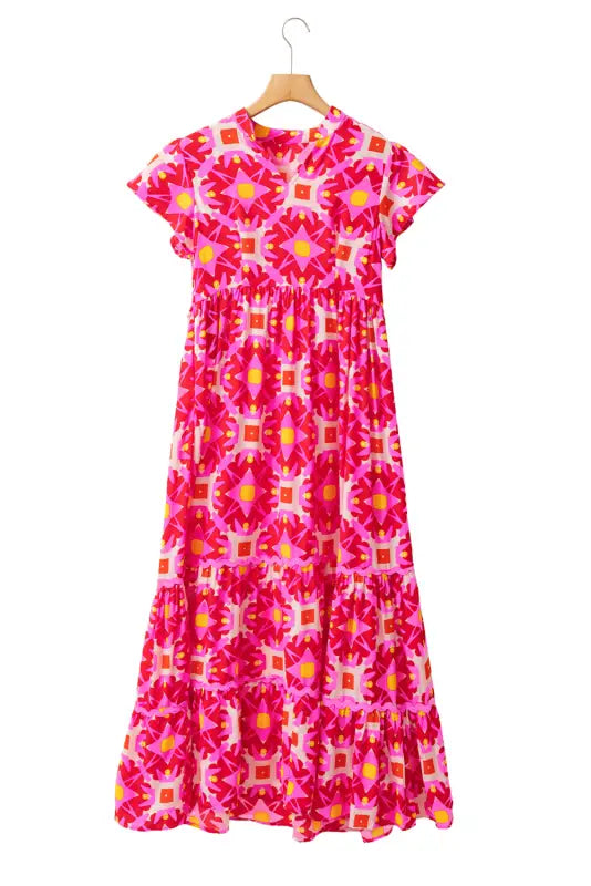 Strawberry maxi dress - pink geo print v-neck